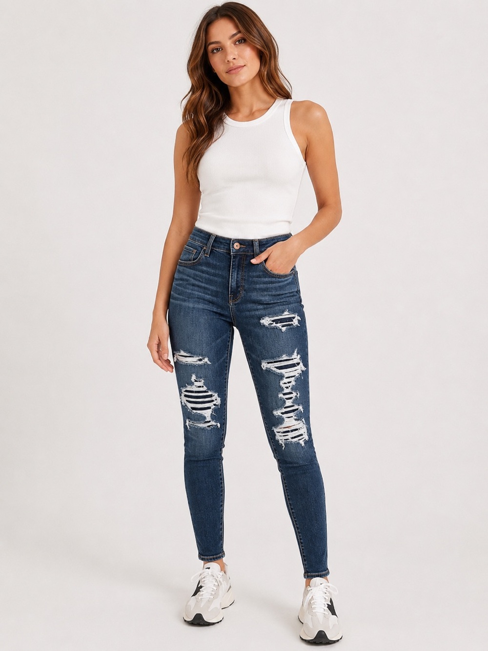 American Eagle 2 NWT Jeggings Distressed Patched Women’s Stretch Dark Wash 2022